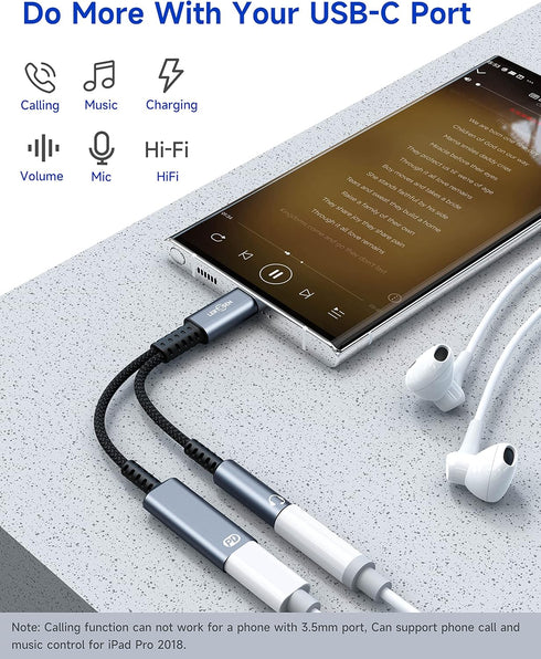 USB C to 3.5mm Headphone and Charger Adapter, 2-in-1 Dongle Cable for Galaxy S22 S21 S20 Ultra Note 20 10