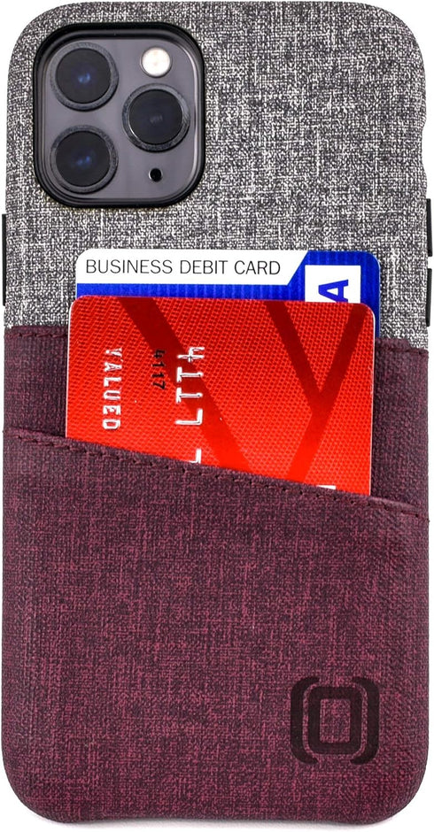 Dockem Wallet Case for iPhone 11 Pro, Built-in Metal Plate for Magnetic Mounting, Maroon and Grey