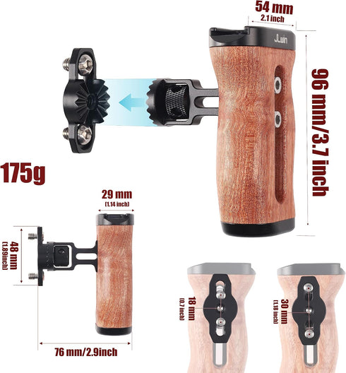 Hersmay 1/4"-20 Wooden Side Handle Quick Release Camera Hand Grip with Screws Stabilizer with ARRI-Style Mount Screw