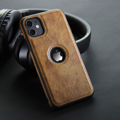 Retro Leather Case for iPhone 11, Anti-Knock Soft TPU Business Shell (Brown)