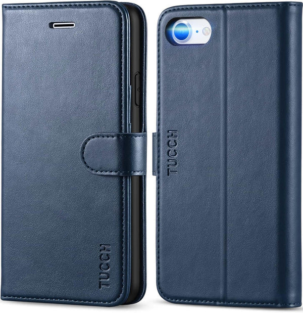 TUCCH Wallet Case for iPhone SE 2022/SE2, iPhone 8/7, PU Leather Credit Card Holder, Dark Blue