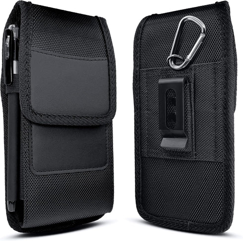 iPhone 15, 15 Pro, 14, 14 Pro, 13, 13 Pro, 12, 12 Pro, 11, XR, XS, 10 Holster Case with Card Slot & Belt Clip, Black.