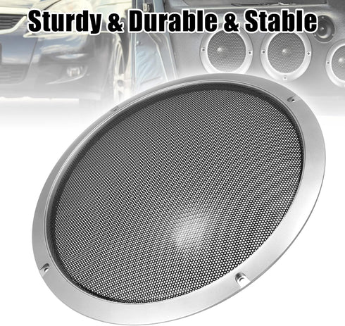 X AUTOHAUX 2pcs 10" Speaker Grille Cover, Round Subwoofer Grille Horn Protective Guard, Silver Tone Car Accessories