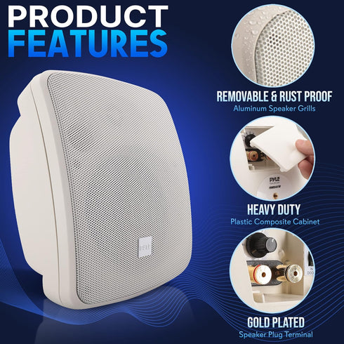 Pyle Outdoor Waterproof Patio Speaker - 3.5" 2-Way Weatherproof Dual Speaker for Indoor/Outdoor Use (White)