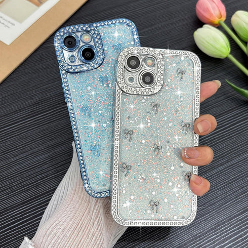 Wirvyuer 15, 15, Luxury Glitter Phone Case for iPhone Sparkling Diamond Glitter Back with Bows for Girls Women Slim