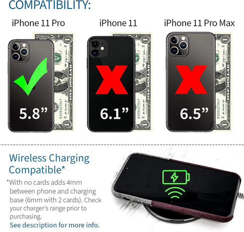 Dockem Wallet Case for iPhone 11 Pro, Built-in Metal Plate for Magnetic Mounting, Maroon and Grey
