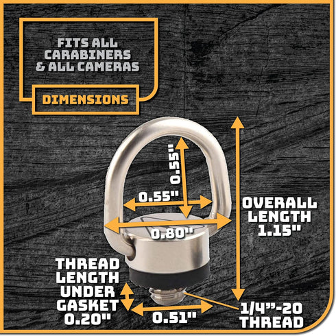 Camera Carabiner Clip D-Ring, Attach a Carabiner to Your Camera with 1/4-20 Tripod Mount D-Ring (1-Pack)