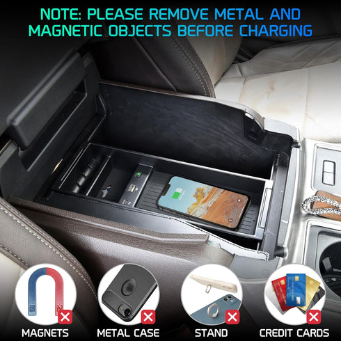 Wireless Charger for F150 2009-2023, Fast Charging Center Console Organizer Box with USB-A USB-C Port for Ford F150
