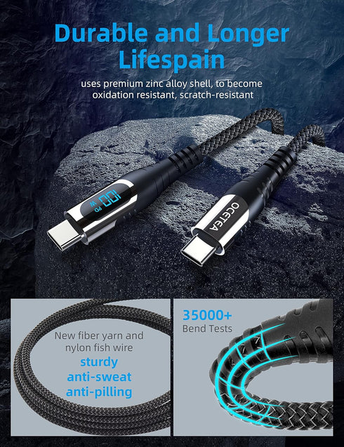 USB C to USB C Charger Cable (100W 5A) - 3.3ft with LED Display, compatible with iPhone 15 Pro Max, MacBook, Galaxy