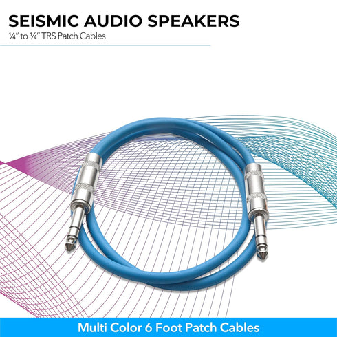 Seismic Audio Speakers ¼” to ¼” TRS Patch Cables, 6 Foot, Pack of 6, Multi Color