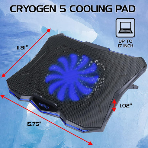 ENHANCE Cryogen 5 Gaming Laptop Cooling Pad Stand, Ultra Quiet with 7 Adjustable Height Settings
