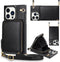 iPhone 13 Pro Max Leather Wallet Case, 6.7-Inch Zipper Shockproof Card Holder & Anti-Theft Lanyard, Crossbody Bag Black