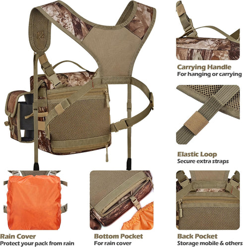 NEW VIEW Bino Packs for Hunting - Adjustable Camo Chest Pack with Detachable Rangefinder Pouch