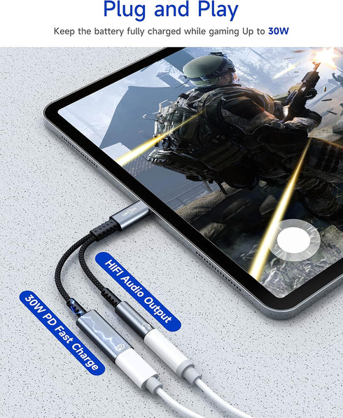 USB C to 3.5mm Headphone and Charger Adapter, 2-in-1 Dongle Cable for Galaxy S22 S21 S20 Ultra Note 20 10