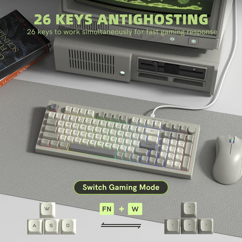 dagaladoo DK98 97 10/8.1/8/7 womier Retro Wired Gaming Keyboard Creamy Membrane with Rainbow RGB Backlight