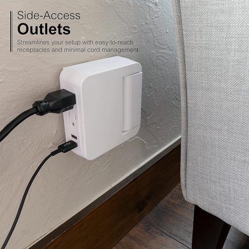 GE Pro Side-Access Swivel Surge Protector, 5-Outlet Extender with 2 USB Ports, Wall Tap Adapter