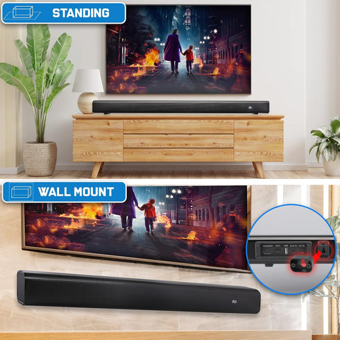 Pyle TV Speaker, Quality Audio Soundbar with Bluetooth, Support 4K & HDMI TVs, Wall Mountable, 32" with Remote Control