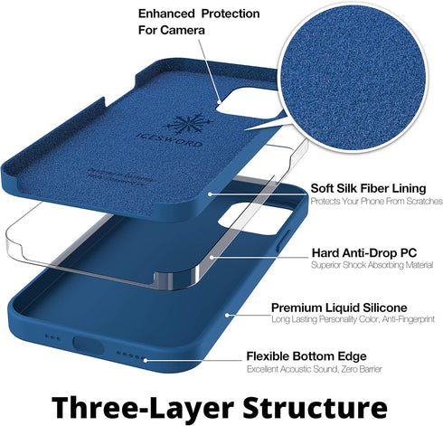 IceSword iPhone 12 Mini Case - Matte Blue Thin Liquid Silicone, Soft Silk Cloth, Cool Shockproof Gel Rubber