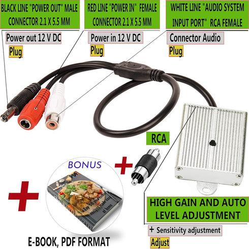 CCTV Microphone Audio Outdoor Security Gift - RCA Tiny Surveillance Mic, High Sensitive Preamp, Waterproof Metal Case