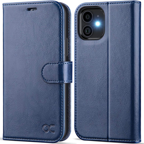 OCASE iPhone 12/12 Pro Wallet Case - PU Leather Flip Case with Card Holders, RFID Blocking, Blue