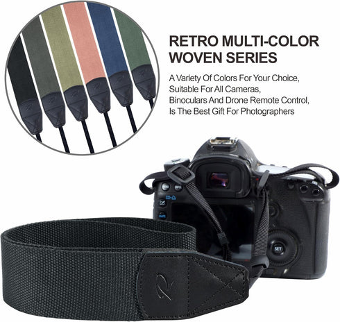 2" 2 Padwa Lifestyle Black Camera Strap - Wide Cotton Woven Genuine Leather Head Camera Straps,Complimentary Pcs Quick