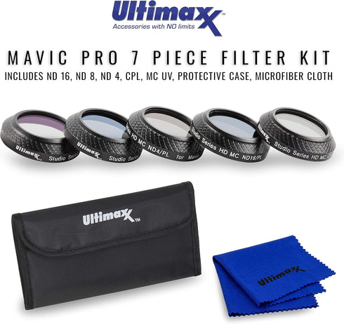 Ultimaxx 7 Piece Drone Camera Filter Bundle Kit for DJI Phantom 4 with Lens Hood and Carry Case