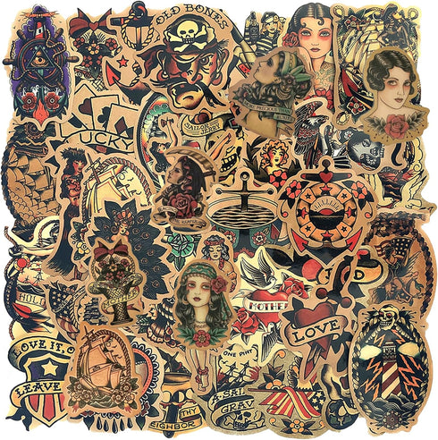 Vintage Stickers Pack, 100pcs Retro Girl Sailor Waterproof Vinyl Decals for Water Bottles, Laptops, Cars, Skateboards