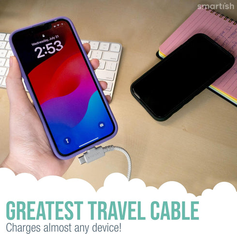 Smartish 2 in 1 USB C to USB C/Lightning Cable, 6 Foot Fabric Wrapped Fast Charging Cable for iPhone, Galaxy, Pixel