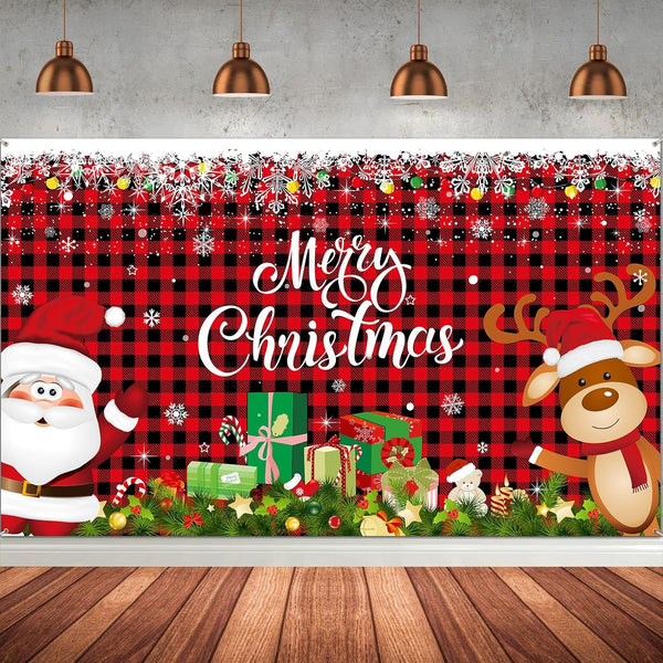 Irenare Christmas Banner Backdrop, Merry Christmas Banner for Indoor Holiday Party Photo Booth Decor, 72.8 X 43.3 Inch
