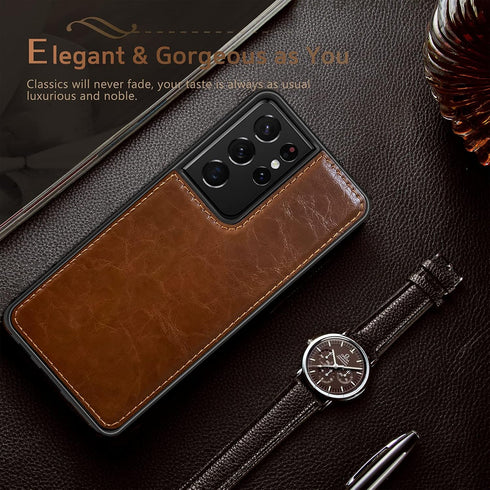 LOHASIC for Galaxy S21 Ultra Case, 5G Premium Luxury Leather, Slim Fit Style Full Body Protective Cover for Samsung