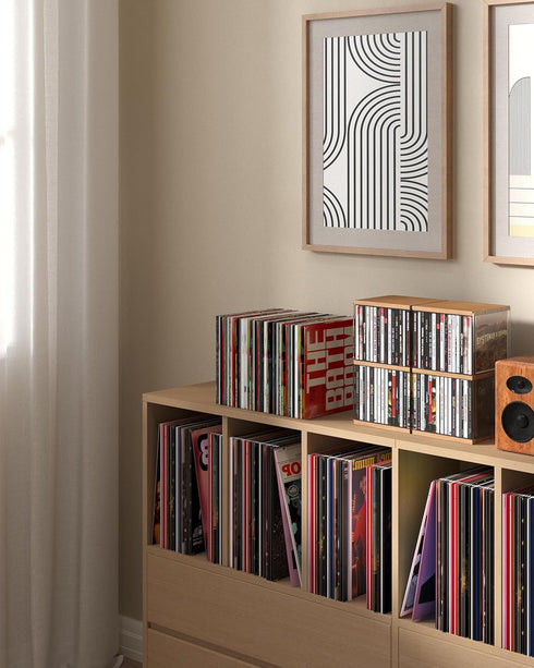 Retro Walnut MDF CD Holder Desk Rack Organizer, Cute Stand Holds 30 CD Cases, CD Storage for Theatre Room