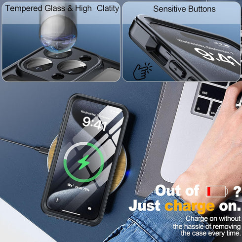 for iPhone 15 Pro Max Case, Waterproof, Built-in Screen & Lens Protector, IP68 Underwater Shockproof Dustproof Full