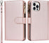 Jaorty Wallet Case for iPhone 12 Pro, 9 Card Slots, Wrist Strap, Zipper Cash Pocket, Magnetic Leather Cover, Rosegold