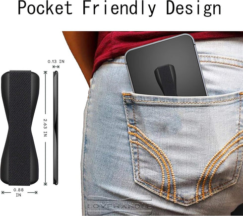 LOVEHANDLE Universal Phone Grip - Black Elastic Strap with White Base - Fits Most Smartphones, Mini Tablets