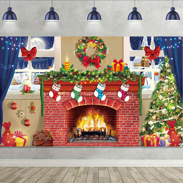 6x4 Feet Christmas Fireplace Theme Backdrop, Extra Large Red Brick Wall Decoration for Photo Baby Shower