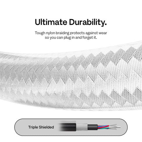 8K 2.1 10FT 8K 60Hz 4K 120Hz HDR10+ Dolby Pixio White HDMI Cable Ultra Certified Ultra High Speed Nylon Braided Gold