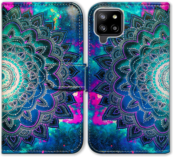 Case for Samsung Galaxy A42 5G, Mandala Flower Space Leather Flip Phone Wallet Cover with Card Slot Holder