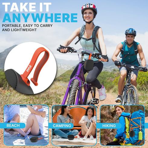 PyleUsa Portable Bluetooth Mini Loud Speaker, TWS Stereo, Strong Bass, IPX7 Waterproof, Supports Micro SD/TF/AUX for
