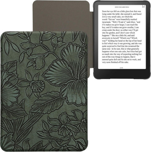 kwmobile (2024)/Colorsoft Case Compatible with Amazon Kindle Paperwhite Case - eReader Cover - Embossing Flowers Green