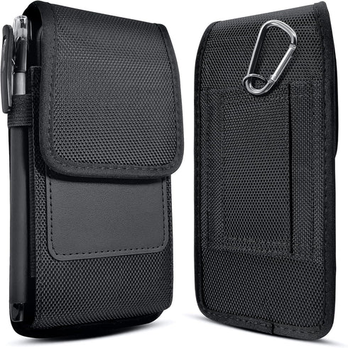 Cell Phone Pouch Belt Holster Case for iPhone 15, 14, 13 Pro, Samsung Galaxy S24, ID Card Slot, Black