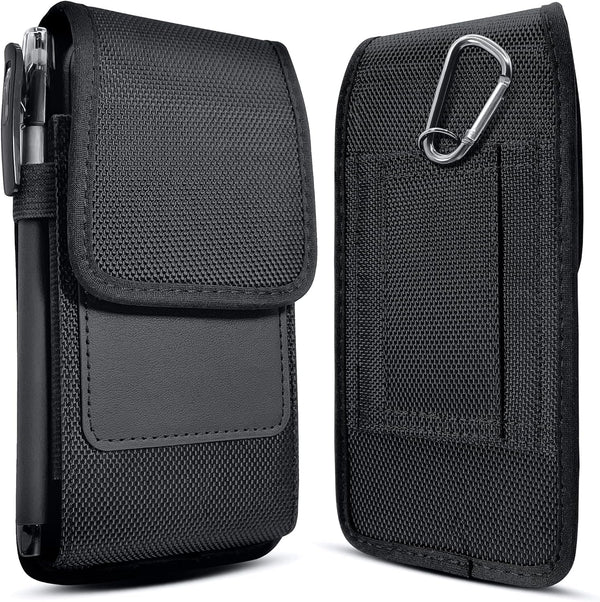 Cell Phone Pouch Belt Holster Case for iPhone 15, 14, 13 Pro, Samsung Galaxy S24, ID Card Slot, Black