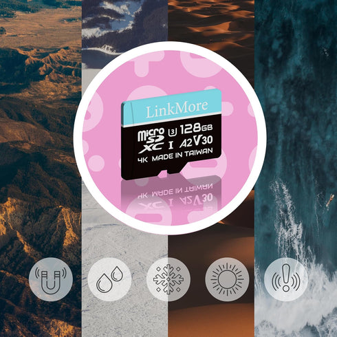 LinkMore 128GB A2, U3, V30, 10 100MB/s, 85MB/s, Lite Micro SD Card, UHS-I, Class Compatible, Max Sequential Read up