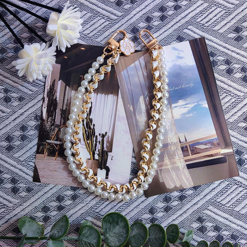 Phone Charm Anti Lost Wrist Strap, Pearl Beaded Phone Chain, Double Chains Hand Wrist Straps for Keychain, Phone