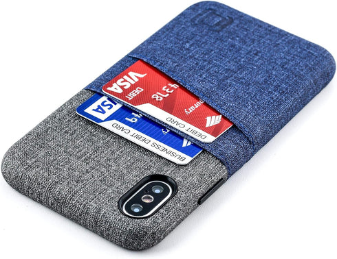 Dockem Wallet Case for iPhone X/XS (5.8"), Built-in Metal Plate for Magnetic Mounting, 2 Credit Card Holder Slots, Blue