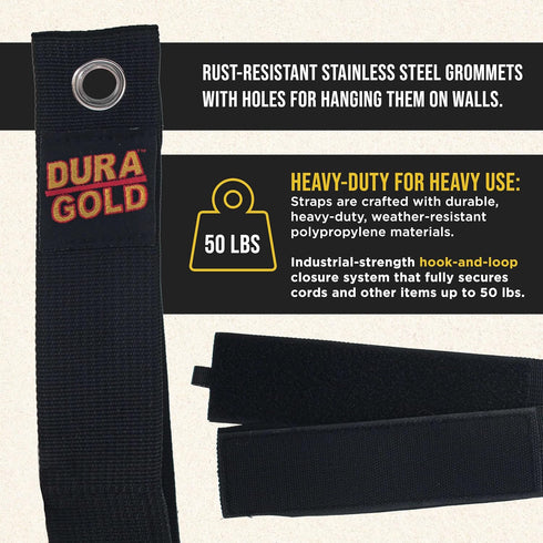 Dura-Gold Heavy Duty Extension Cord Organizer Strap Wraps, 6 Pack for Cords, Hoses, Cables, Tools - Garage Organization