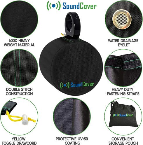 Two Large Black Heavy Duty Marine Wakeboard Tower Pod Speaker Covers for Large Round Boat Speakers