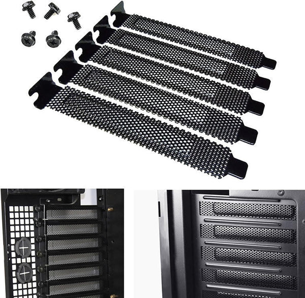 5pcs Black Hard Steel PCI Slot Cover Dust Filter Blanking Plate with Screw