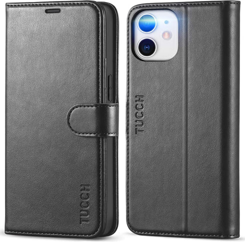 TUCCH Wallet Case for iPhone 12 Mini 5G, RFID Blocking Card Slot Stand, PU Leather Magnetic Flip Folio Cover