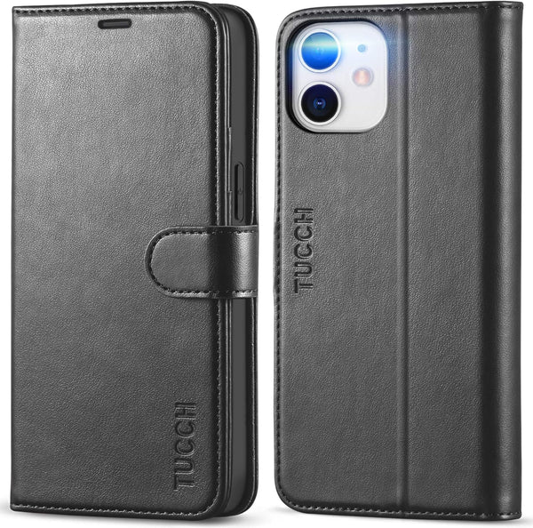 TUCCH Wallet Case for iPhone 12 Mini 5G, RFID Blocking Card Slot Stand, PU Leather Magnetic Flip Folio Cover