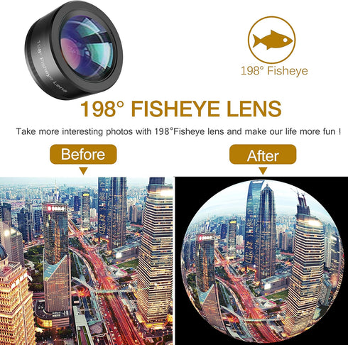 Phone Camera Lens - Upgraded 3 in 1 Kit: Fisheye, Macro, Wide Angle